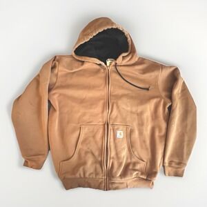 Carhartt Sweatshirt Men's XXL Brown Lined Full Zip Thermal Workwear Distressed